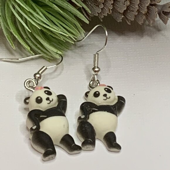 Panda Earring, Panda Bear Jewelry, Gift, Panda Jewelry, Silly Animal Earring - Picture 1 of 9